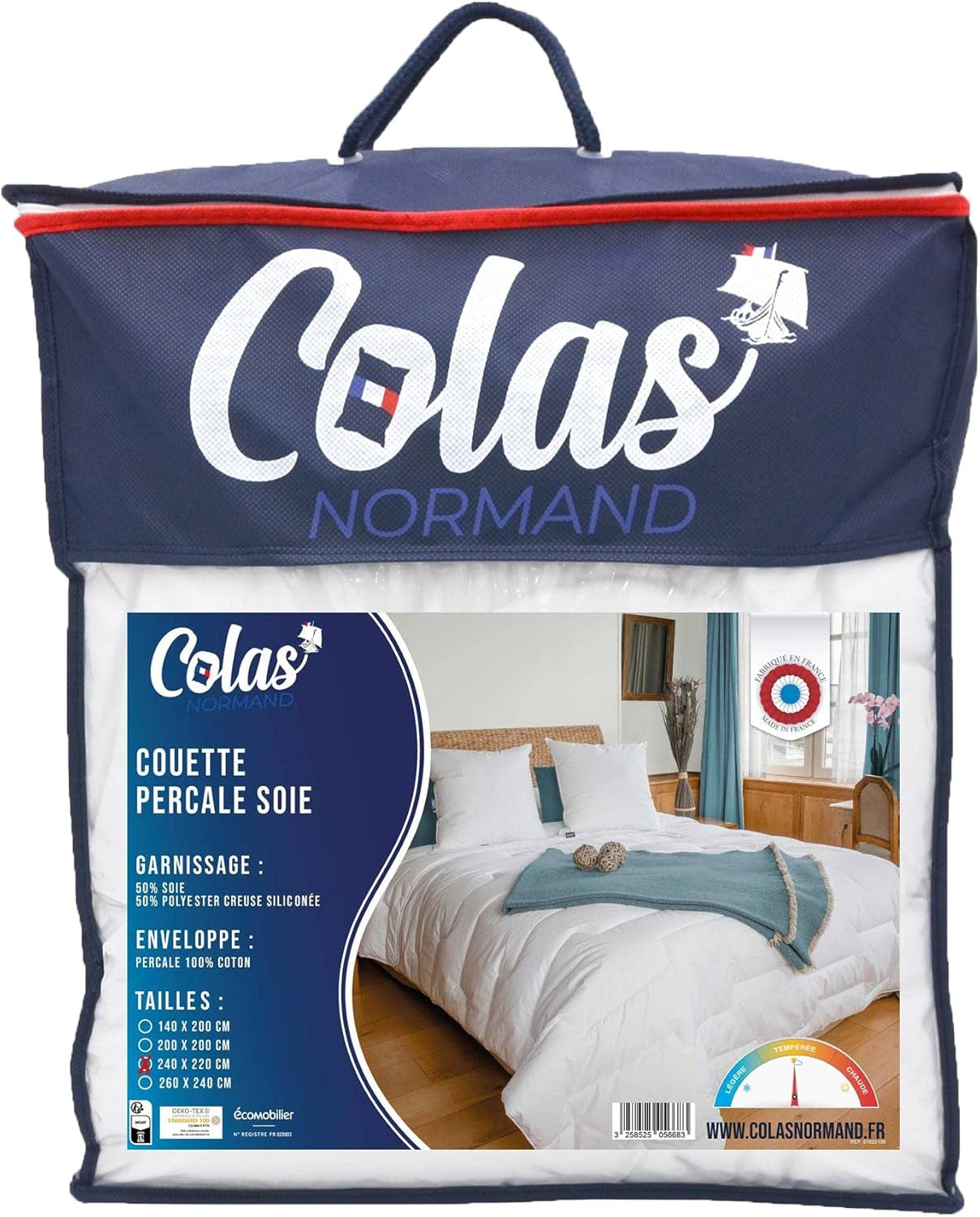 Edredón de Percal de Algodón 240 X 220 cm Alta Calidad 100% Algodón Percal Suave y Confortable Durable Acabado Fino Hecho en Francia Blanco Naty Shop Edredones y Edredones Blanco 2 Personas (Estándar)