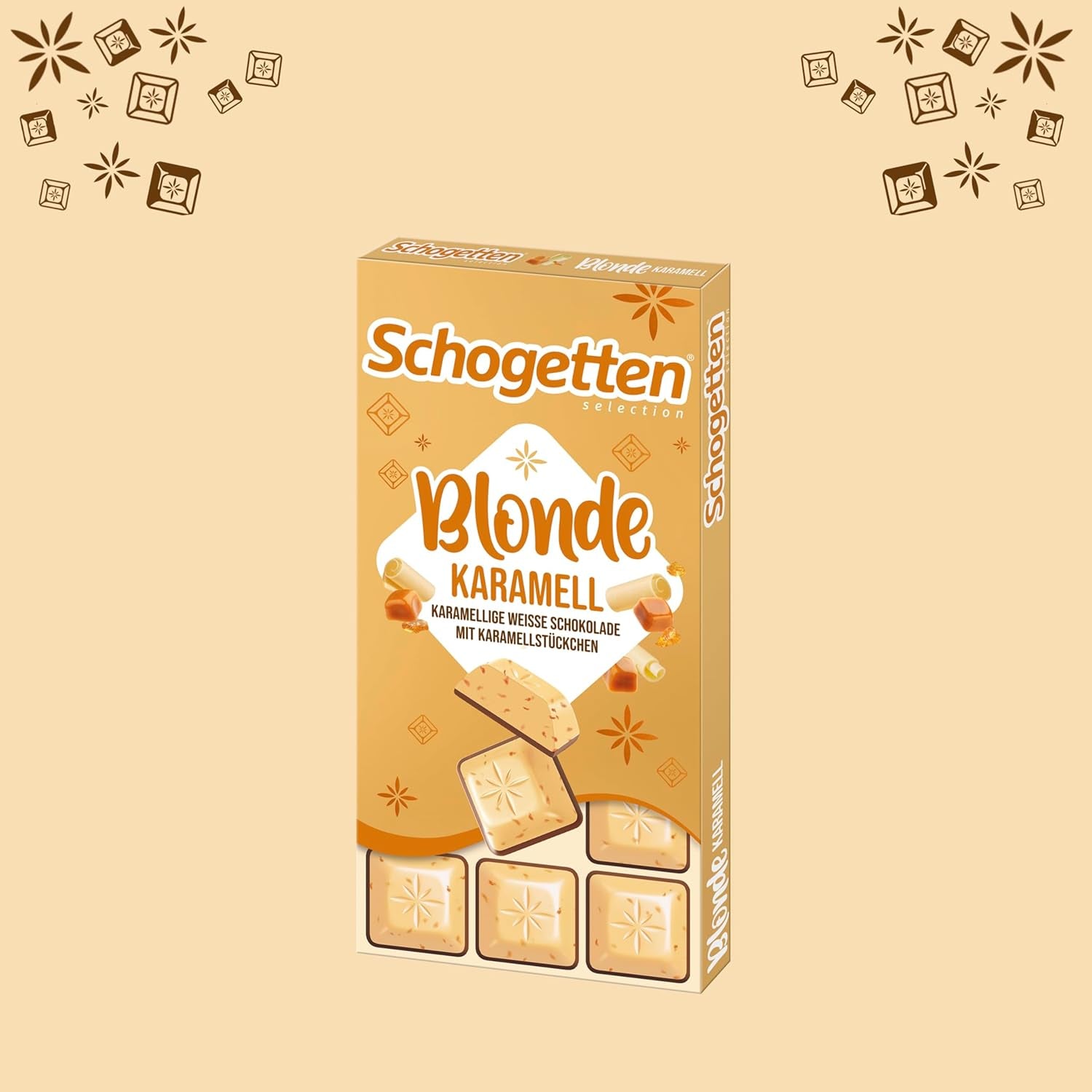 Schogetten Rubio Caramelo | Caramelo con chocolate blanco y trozos de caramelo | Barra de chocolate 100g | Convenientemente porcionado