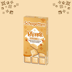 Schogetten Rubio Caramelo | Caramelo con chocolate blanco y trozos de caramelo | Barra de chocolate 100g | Convenientemente porcionado