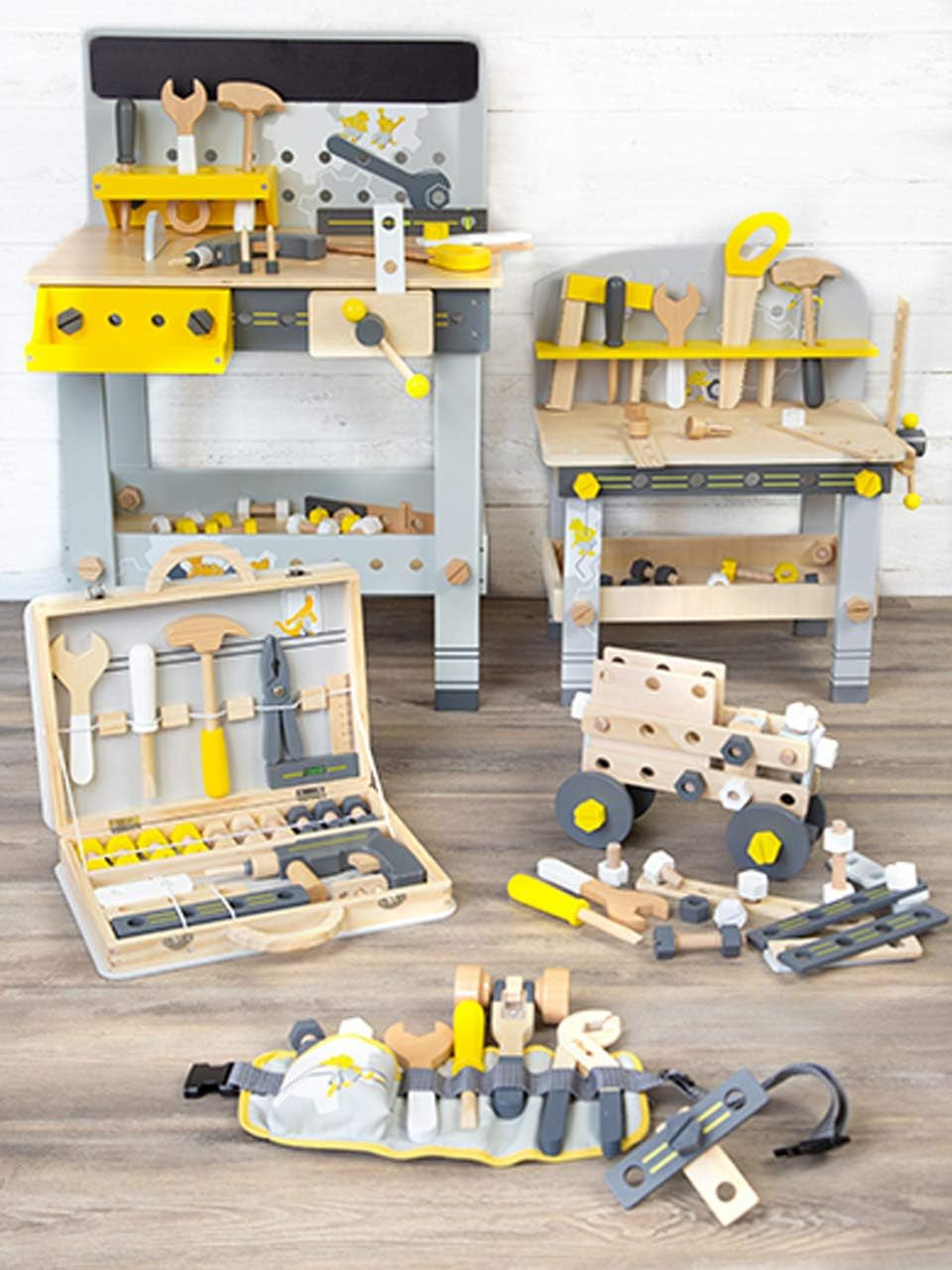 Small Foot Konstruktionsset Miniwob aus Holz, kreativer Bausatz mit Werkzeuge und Zubehör, ab 3 Jahren, 11810, Gris Amarillo