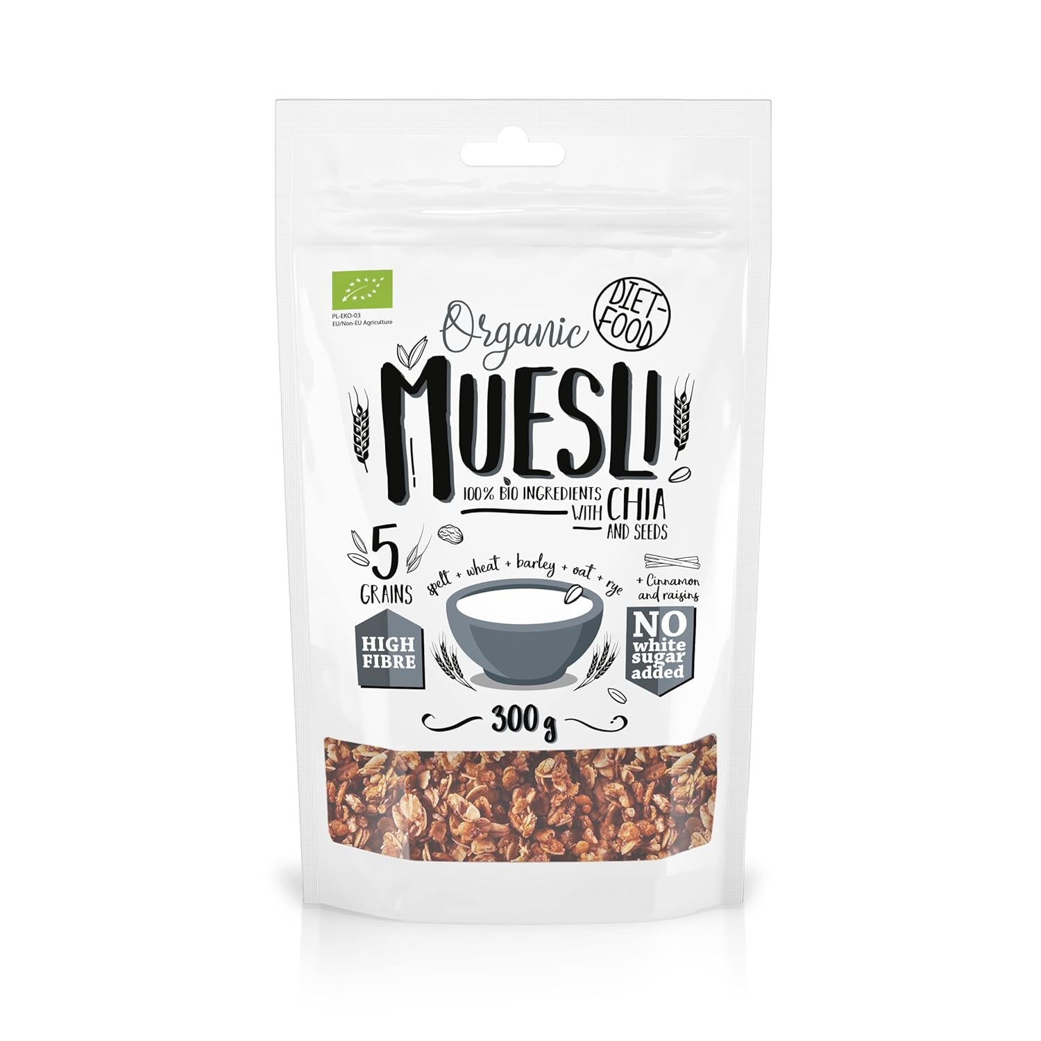 DIET-FOOD Keto Granola Mit Himbeere Low Carb Und Fettarm Glutenfreies Granola Frühstücksmüsli Non-Gmo Snack Ohne Zuckerzusatz 200G 1Er Pack Cereale Naty Shop 200 G (1Er Pack) Bio Muesli With Chia