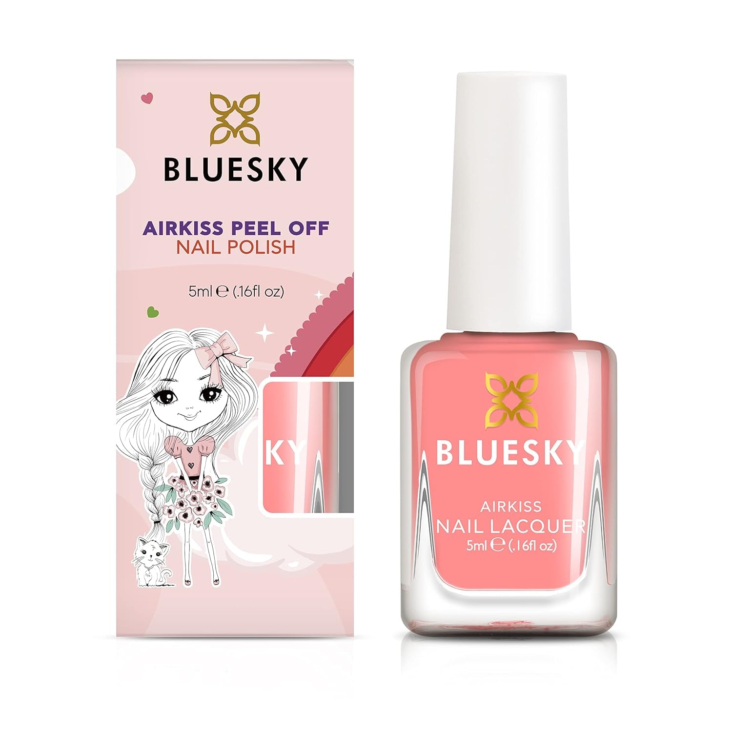 Esmalte de uñas Bluesky Kids - Concha de mar, Coral. Esmalte de uñas para niños fácil de despegar, no tóxico, a base de agua, no se desliza, 5 ml