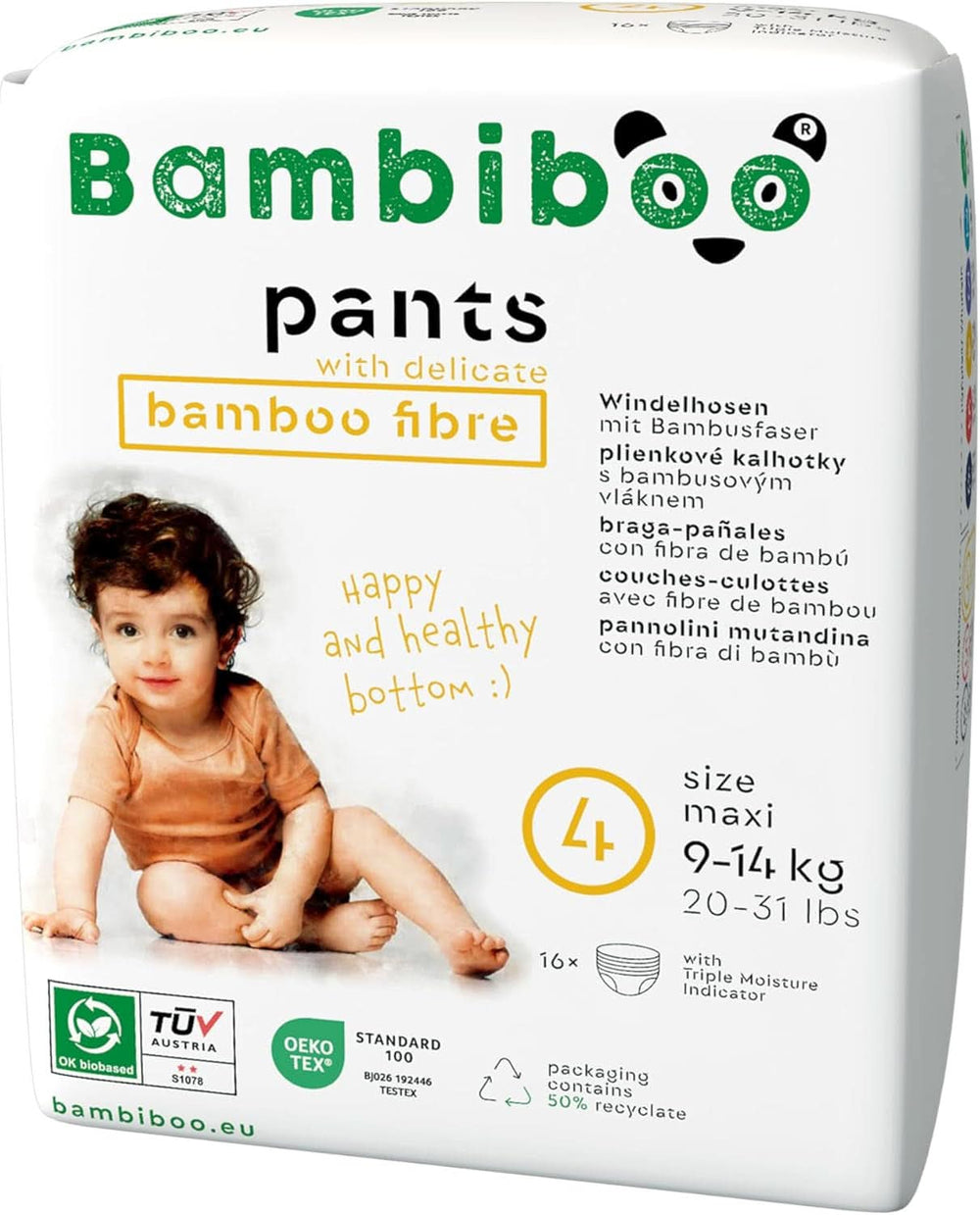 Bambiboo Scutece de unică folosință, prietenoase cu pielea, cu fibre fine de bambus - pantaloni scutece de unică folosință Mama si Copilul Naty Shop Pantaloni scutec, marimea 4, 16 bucati
