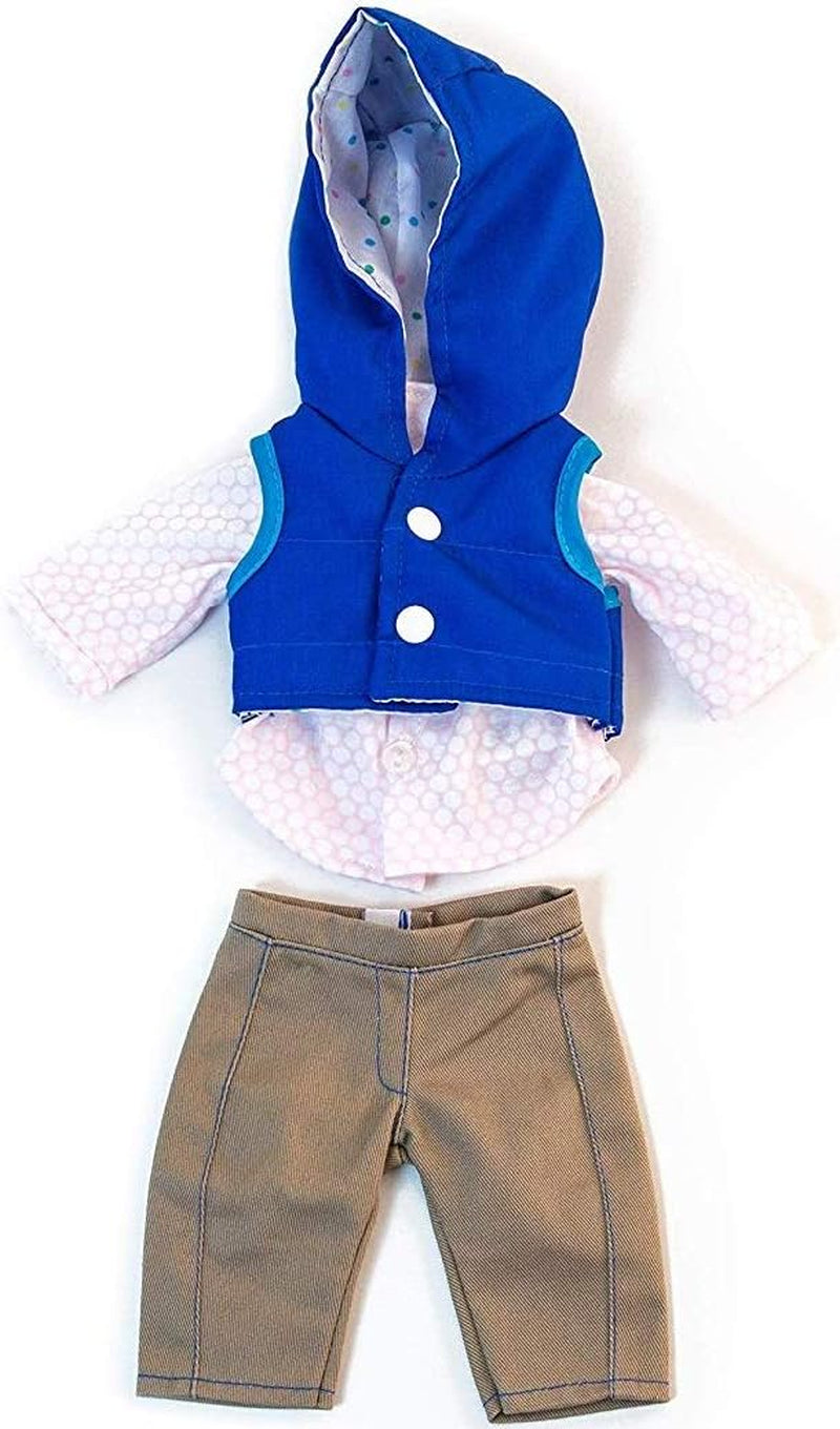 Miniland Set Puppenkleidung 32cm, camiseta girgeltes mit Latzhose und Mütze, Übergangszeit