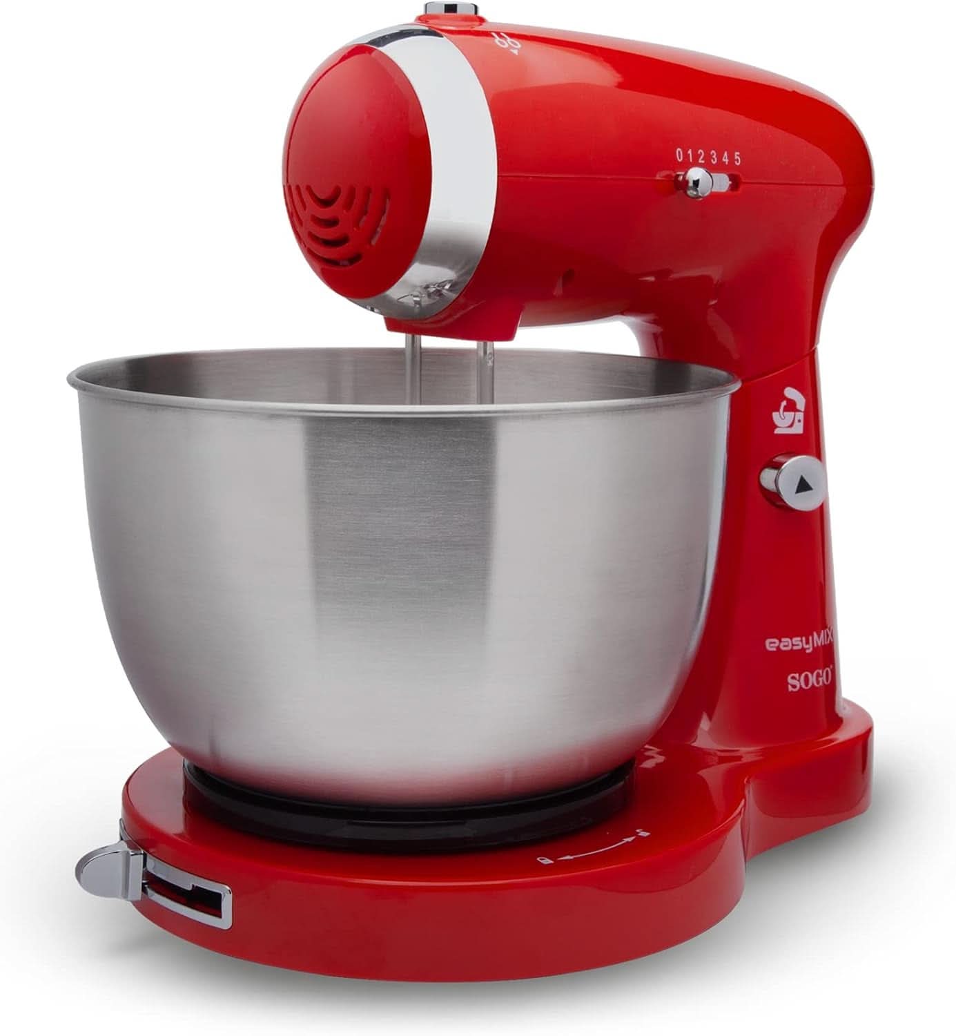 SS-14506 Küchenmaschine, Mixer Und Mixer 3-In-1 Mit Drehschüssel, Stäbchen Und Haken Zum Kneten Aus Edelstahl, 5 Geschwindigkeiten, 3,2 Litros (Rot) Mother and Child Naty Shop