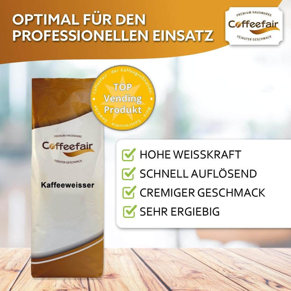 Coffeefair Kaffeeweißer 10 x 1kg Kaffeeweißer de alta calidad para máquinas expendedoras y máquinas automáticas de café, hohe Weißkraft, sehr ergiebig & gut löslich