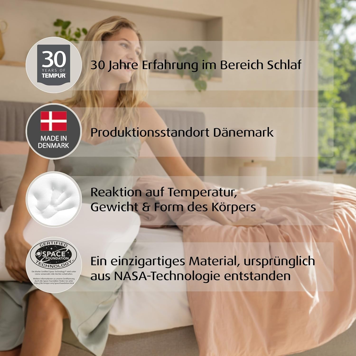 TEMPUR Original Sleeping Pillow Memory Foam, Pernă ergonomică de susținere a gâtului pentru cei care dorm lateral și pe spate, Fermă, M (50 X 31 X 10/7 Cm), Alb Perne ortopedice cervicale Naty Shop