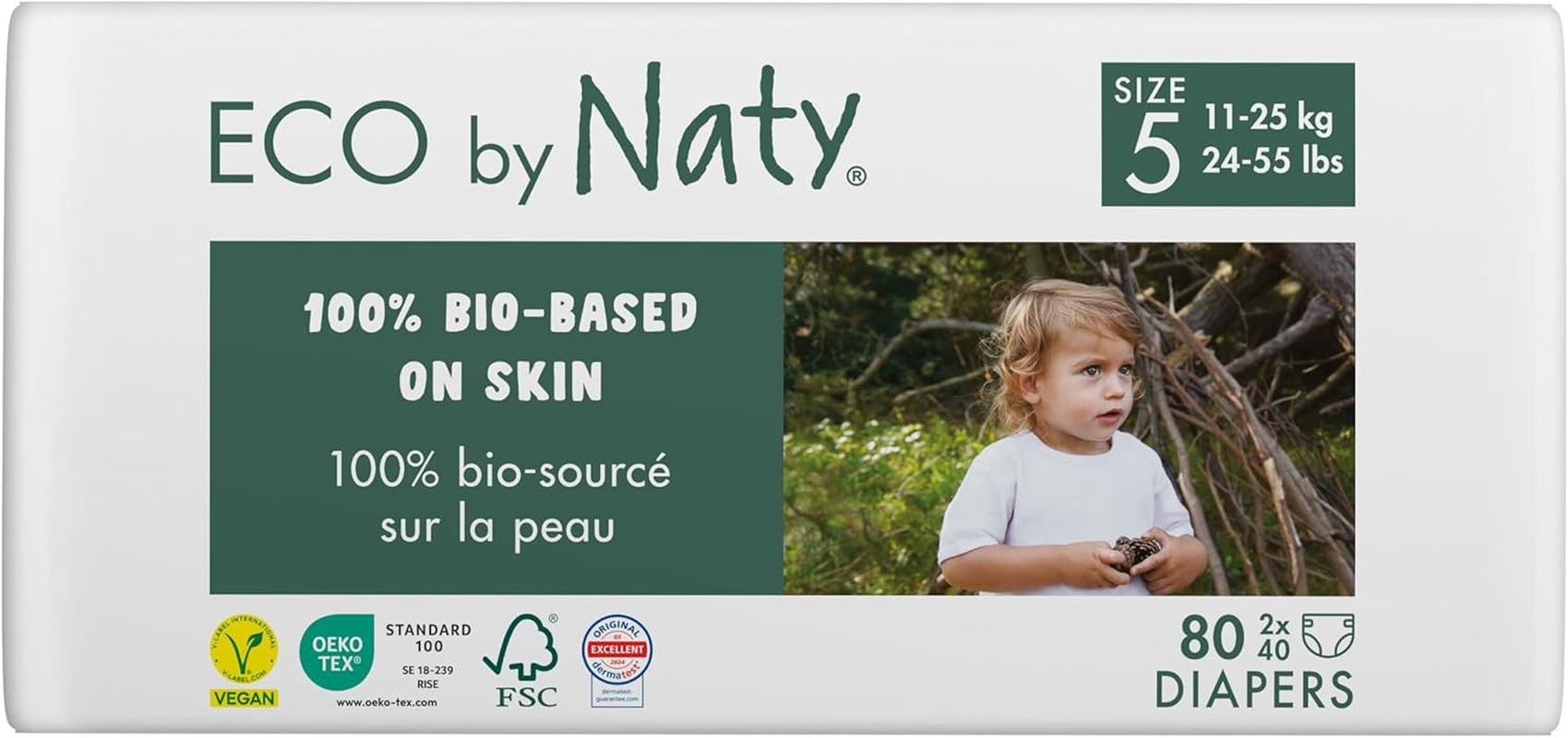 Pañales Eco Eco by Naty Baby Eco Pañales: pañales orgánicos de primera calidad, ecológicos, elaborados con materiales de origen vegetal, ideales para la piel sensible del bebé (tamaño 5 - 80 piezas)