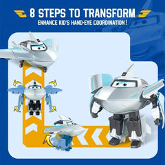 Avión de transformación Super Wings Traver sobrealimentado, aprox. Figura de juego grande para niños de 12,7 cm Figura de avión y robot de juguete para niños y niñas mayores de 3 años Figuras de acción plateadas Naty Shop
