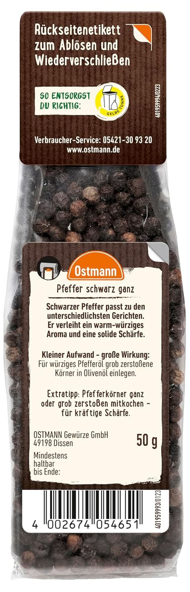 Ostmann boabe de piper negru (1 X 50 G) Condimente Naty Shop