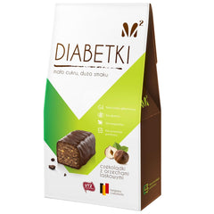 DIABETKI Bombones de avellanas, chocolate sin azúcar, deliciosos dulces para consumidores conscientes y diabéticos, snacks sin gluten y vegetarianos 100g