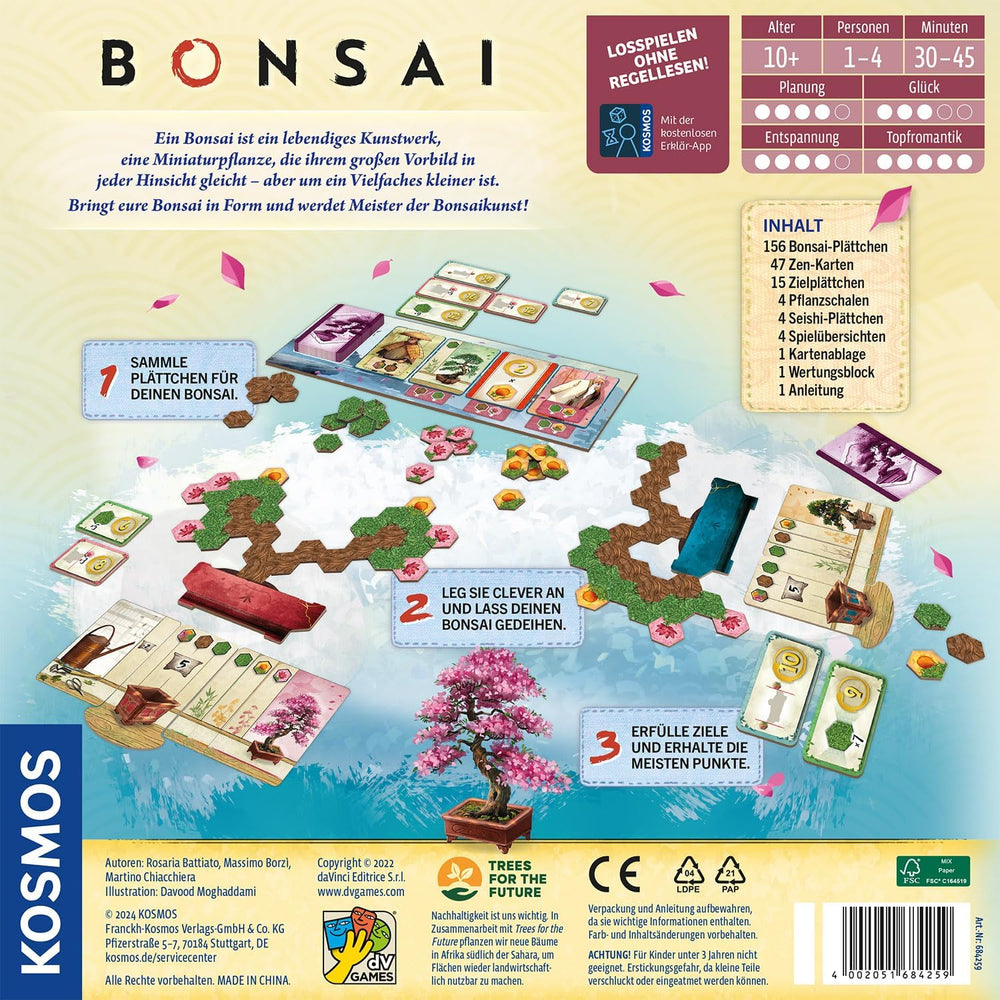 KOSMOS 684259 Bonsai, Juego de mesa táctico con reglas sencillas y una amplia gama de juegos, juego de fiesta para 1-4 jugadores a partir de 10 años.