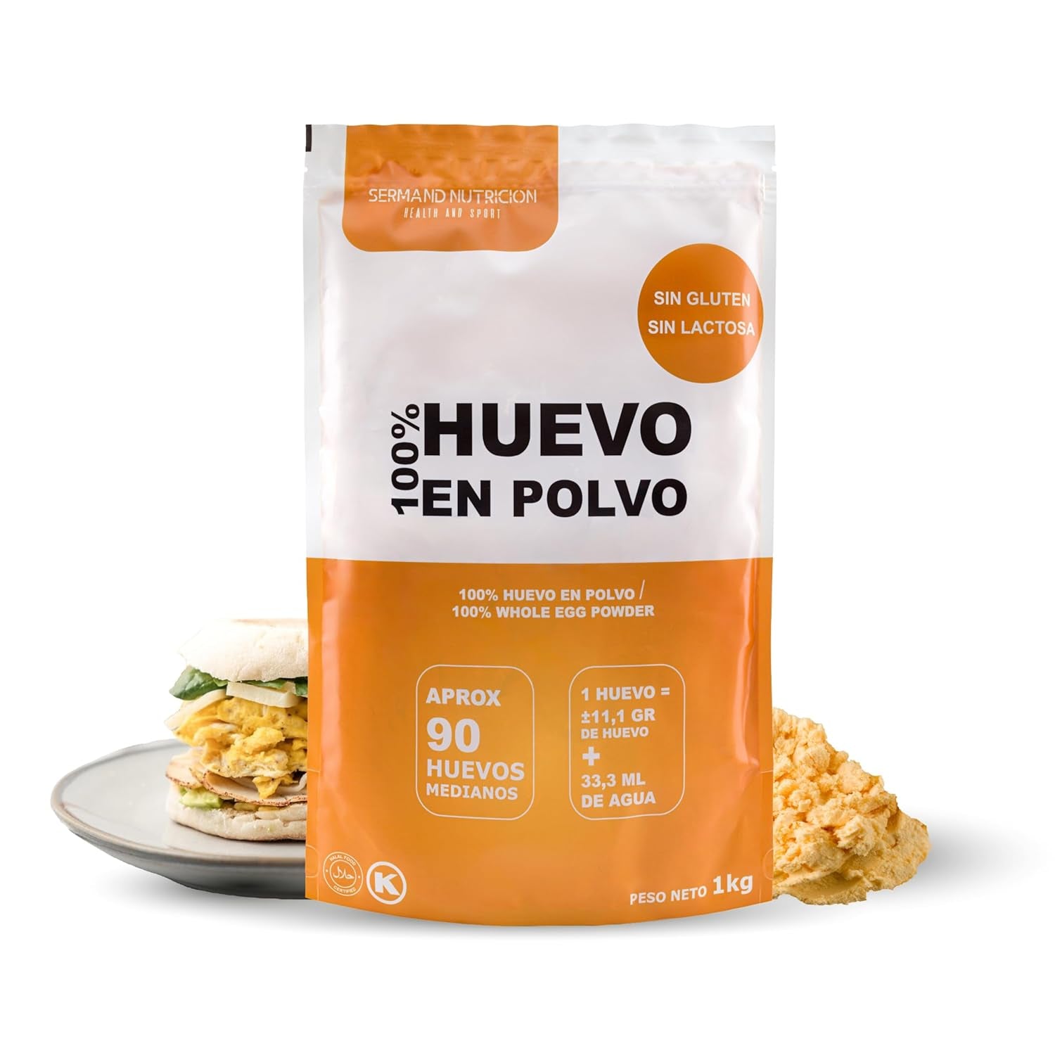 Eipulver aus Freilandeiern (1kg) | Pasteurisiertes Vollei Pulver | Ohne Zusatztoffe | Sin gluten y sin lactosa | Embalaje de vacío en Zip-Beutel