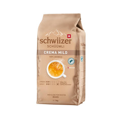 Schwiizer Schüümli Crema Mild, boabe de cafea 100% Arabica fine, armonioase și blânde, ideale pentru espressoare automate, tărie 2/5, prăjire ușoară, Rainforest Alliance, 1kg
