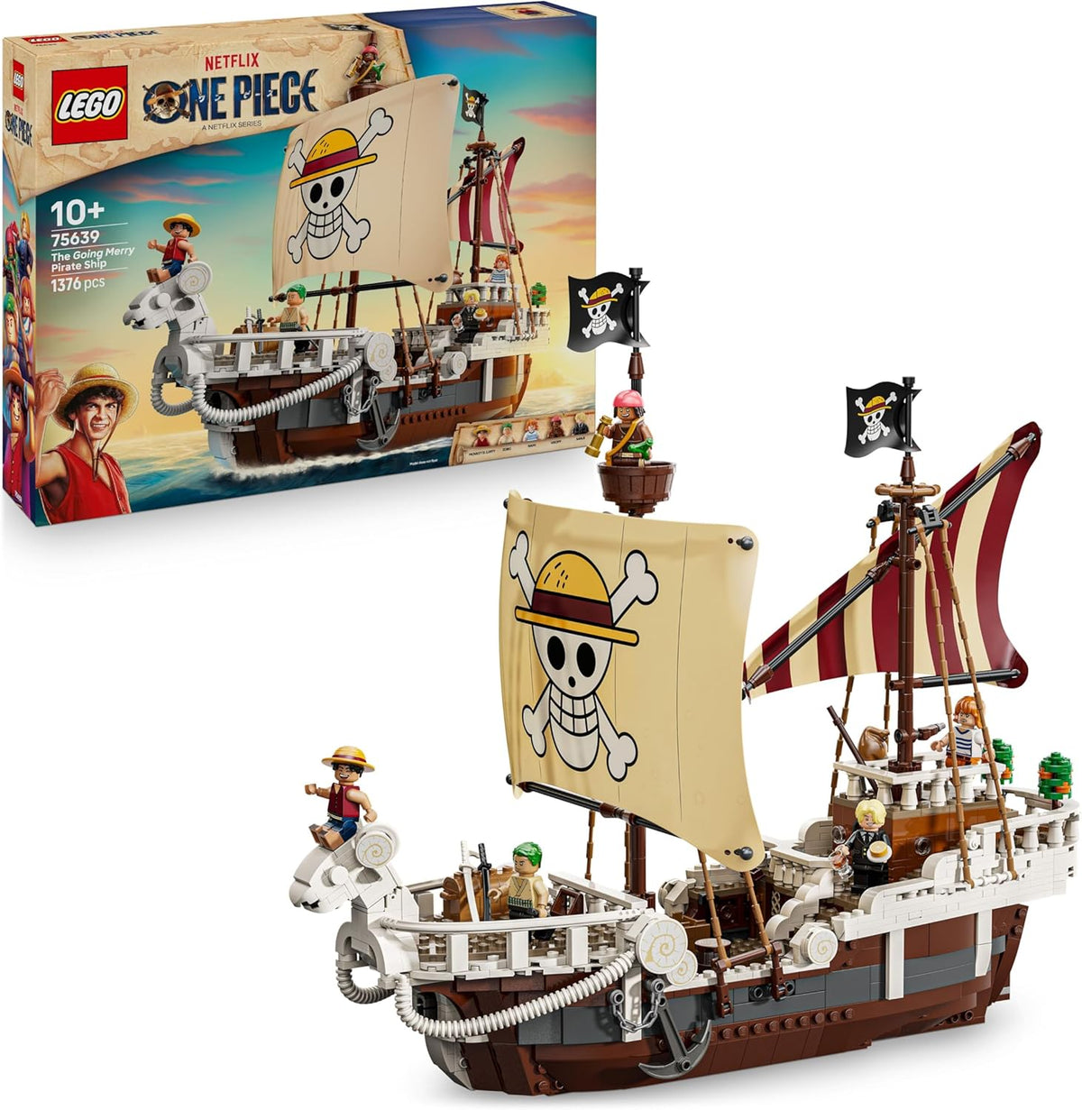 LEGO ONE PIECE - Das Piratenschiff Flying Lamb (Going Merry) - Juego de juegos con 5 minifiguras - incluido. Luffy, Zoro y Nami - Spielzeug zum Bauen - Geschenk für Jungen, Mädchen & Fans ab 10 Jahren - 75639