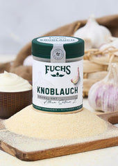 Fuchs Gewürze - Ajo granulado - würzig-zwiebliger Geschmack für Tzatziki, Knoblauchbutter oder Gemüsegerichte - ingredientes naturales - 85 g en wiederverwendbarer, recyclebarer Dosis