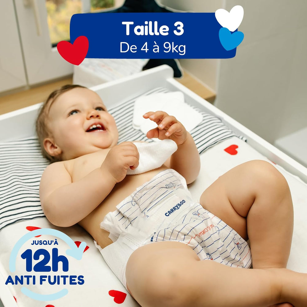 - Pañales talla 3 (4-9 kg) - saludables y muy absorbentes - 12 horas a prueba de fugas - sin sustancias no deseadas - fabricado en Francia - precio asequible - 150 pañales desechables