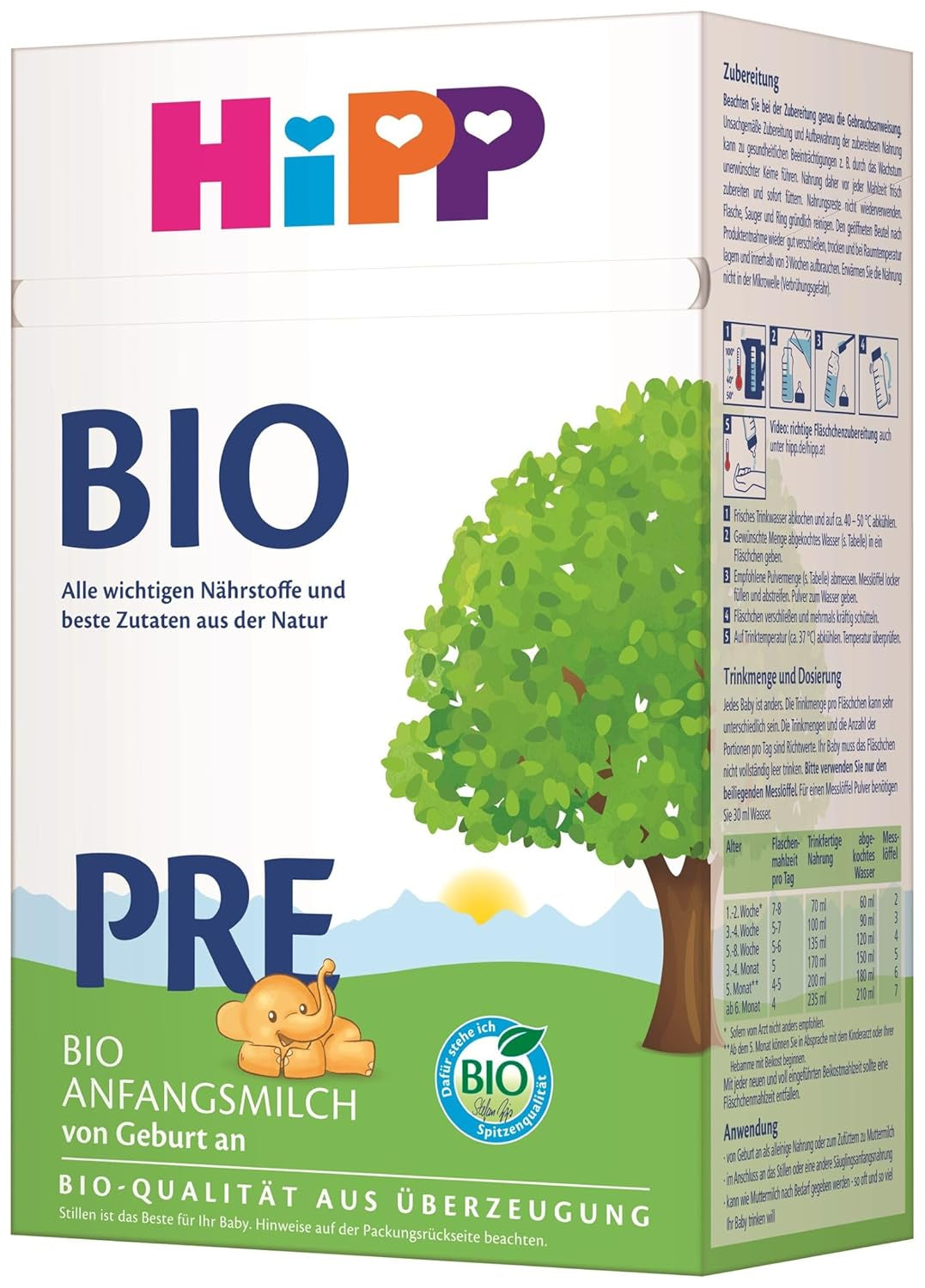 HiPP PRE leche infantil ecológica (4 x 600g), desde el nacimiento, contiene únicamente lactosa como carbohidrato, de la mejor calidad ecológica