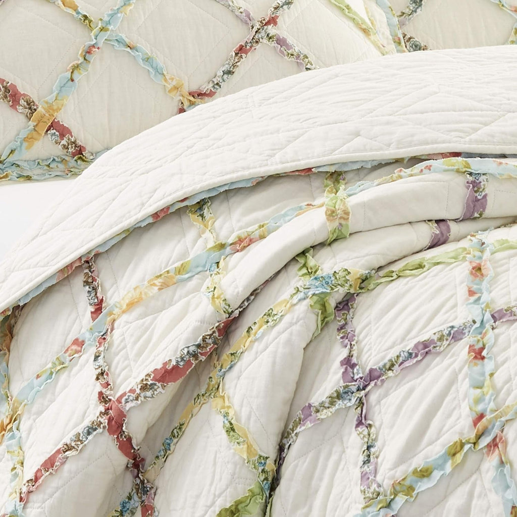 Laura Ashley Home Rüschen Garden Collection quilt, 100% bumbac, Ultra moale, Pentru toate anotimpurile, Reversibil, Elegant, Pat dublu, Culoare crem (197783) Plapumi si pilote Naty Shop