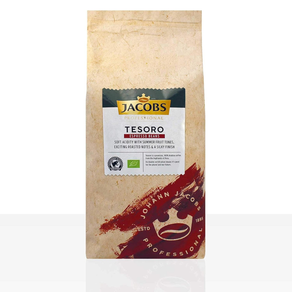 Jacobs Tesoro Espresso Peru - 8 x 1 kg boabe de cafea organice întregi, 100% Arabica