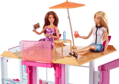 Casă de vis Barbie, Casă de oraș cu 3 etaje și 5 camere, inclusiv accesorii precum mobilier, pliabilă și depozitabilă, jucărie pentru vârste de 3 ani și peste, DLY32