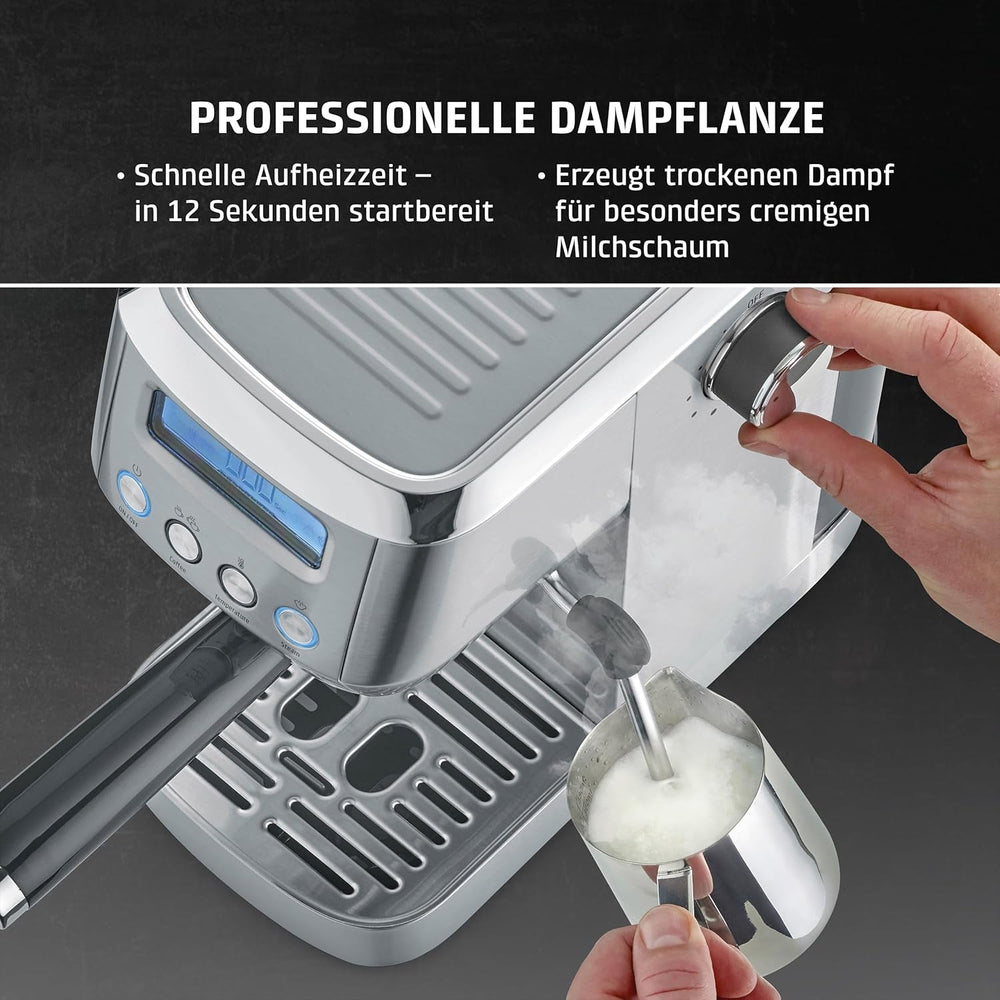 CASO EspressoGourmet Crema - Espressor portafiltru cu spumator de lapte, espresso, cappuccino, portafiltru din oțel inoxidabil, pompă ULKA 20 bar, aparat de cafea, cafea măcinată, capsule ESE