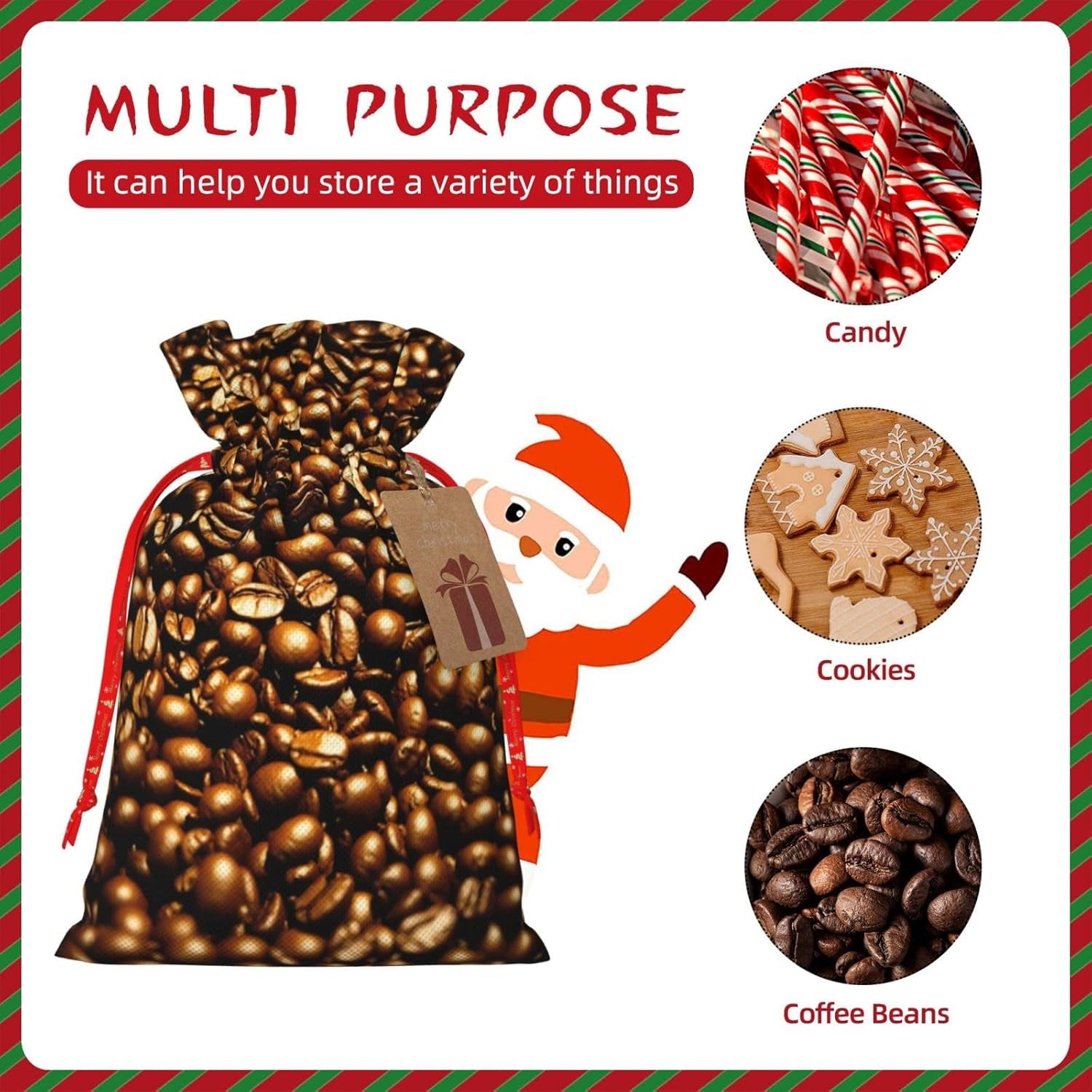 Lustige geröstete Kaffeebohnen, Weihnachtsbeutel mit Kordelzug, robust, 11,9 x 17,5 cm, geeignet für Partygeschenke und Geschenkverpackung, 1 Stück