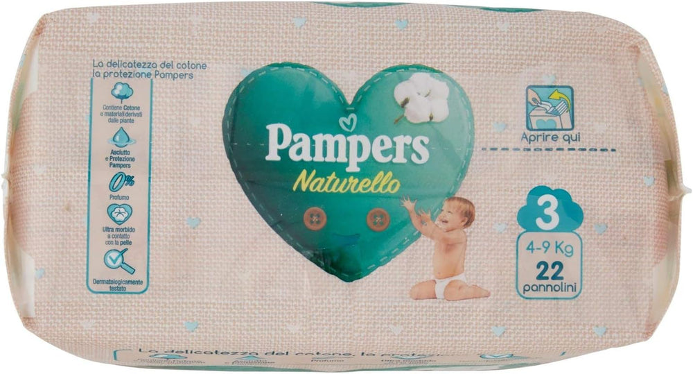 Pampers Naturello Midi, 22 pañales, talla 3 (4-9 kg)