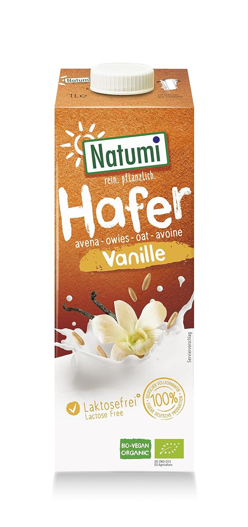 Natumi Bio Haferdrink sin gluten, 8 x 1L - Naturland zertifiziert, Laktosefrei, Glutenfrei, Ohne Zuckerzusatz, Bio, Vegan, Hergestellt mit deutschem Hafer, Milchfreie milchfreie Alternative