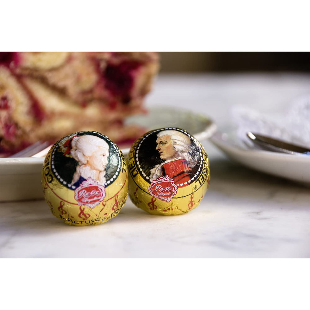 Rebel, Duet Mozart Kugeln, paquete de 2, bolas de Mozart de chocolate negro rellenas de pistacho y mazapán, turrón de almendras y avellanas, 40 g (2 bolas de Mozart)