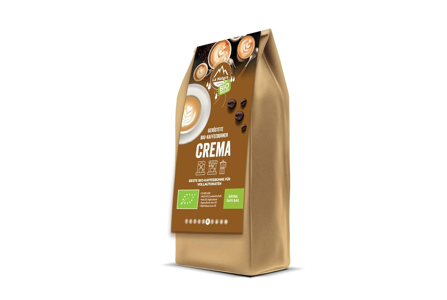 La Natura Lifestyle BIO KAFFEEBOHNEN (1000g) | CREMA BIO Bohnenkaffee | GANZE BOHNEN | Arabica & Robusta | Vollautomaten & Siebträgermaschinen