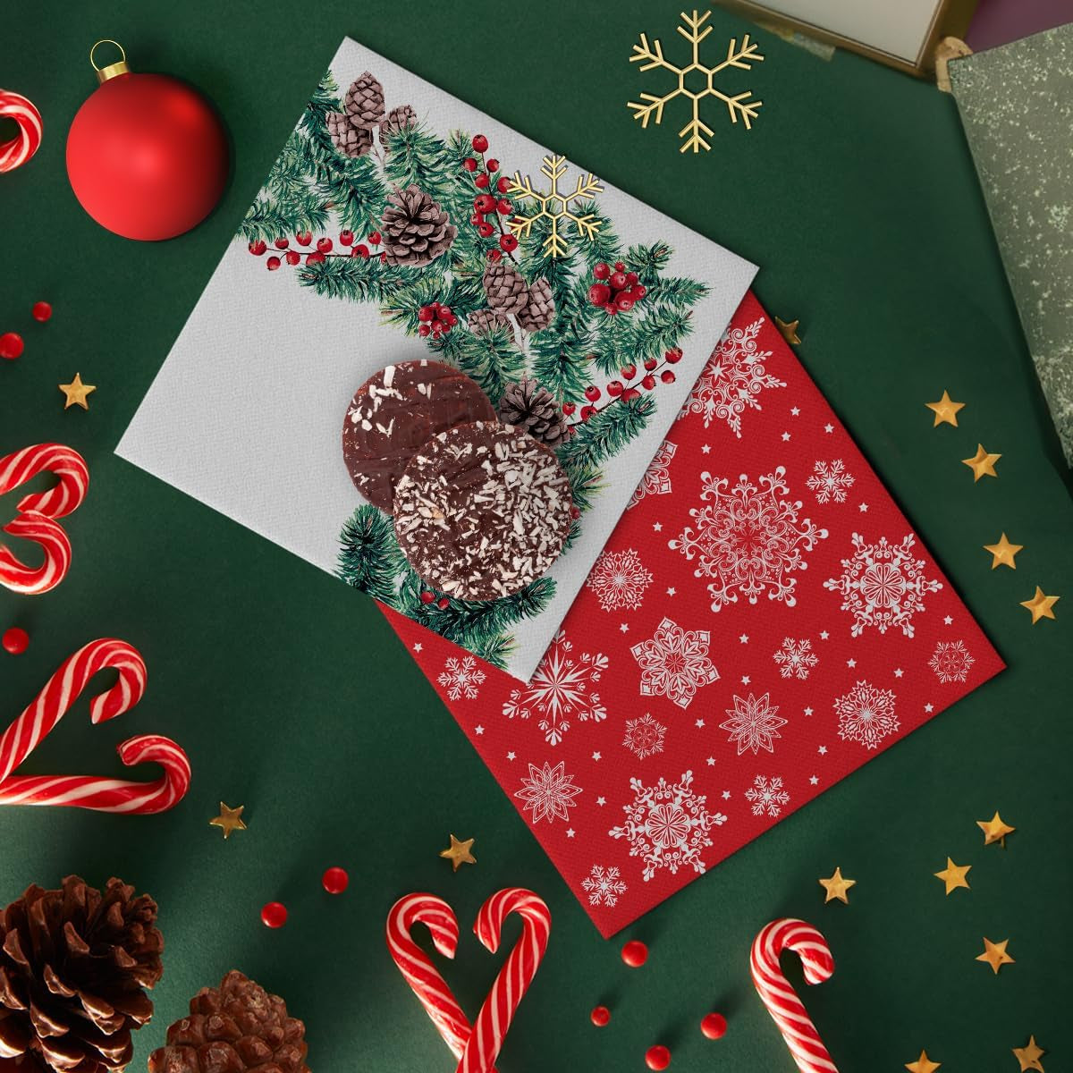 PAW - Șervețele Airlaid (40 X 40 Cm) I 50 Bucăți I Perfect pentru Crăciun, Iarnă, Sărbători I Decorațiuni de masă pentru Ajunul Crăciunului I Șervețele Airlaid Fabric-Like Winter Branches I Winter Branches