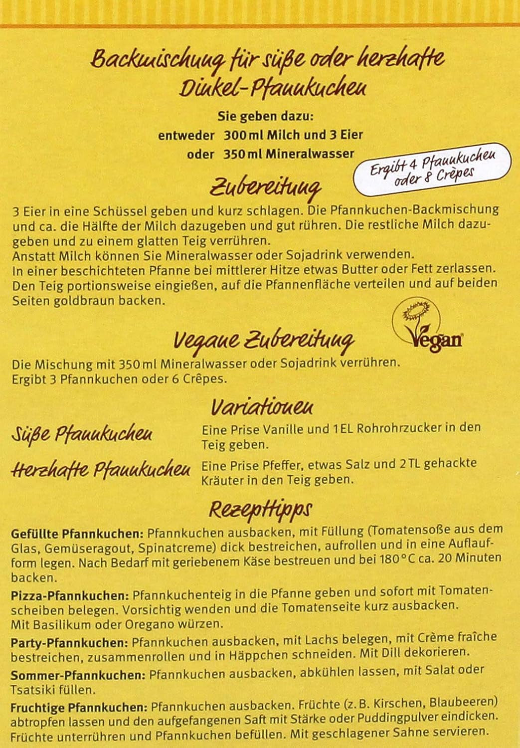 Dinkel-Pfannenkuchen, 180 G Mezcla para hornear y cocinar Naty Shop