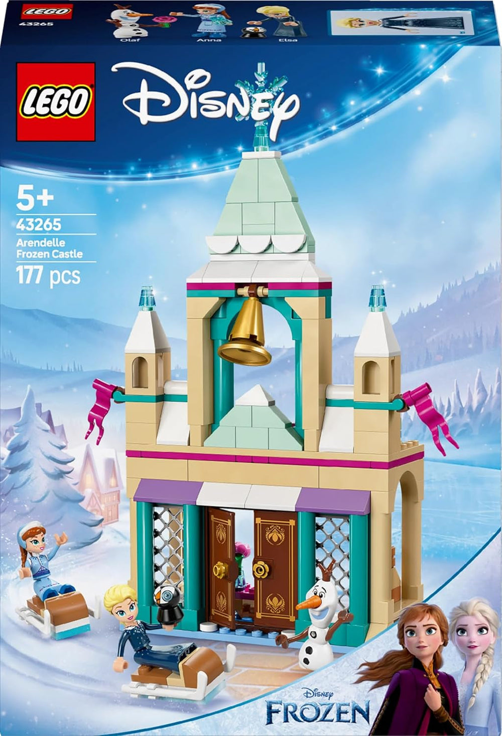 LEGO Ç€ Castillo Arendelle de Frozen de Disney, juguete de princesa con minimuñecas ELSA, Anna y Olaf y una figura de pingüino, juego de fantasía, regalo para niñas de 5 años 43265 Juegos de construcción Besuche den LEGO-Store