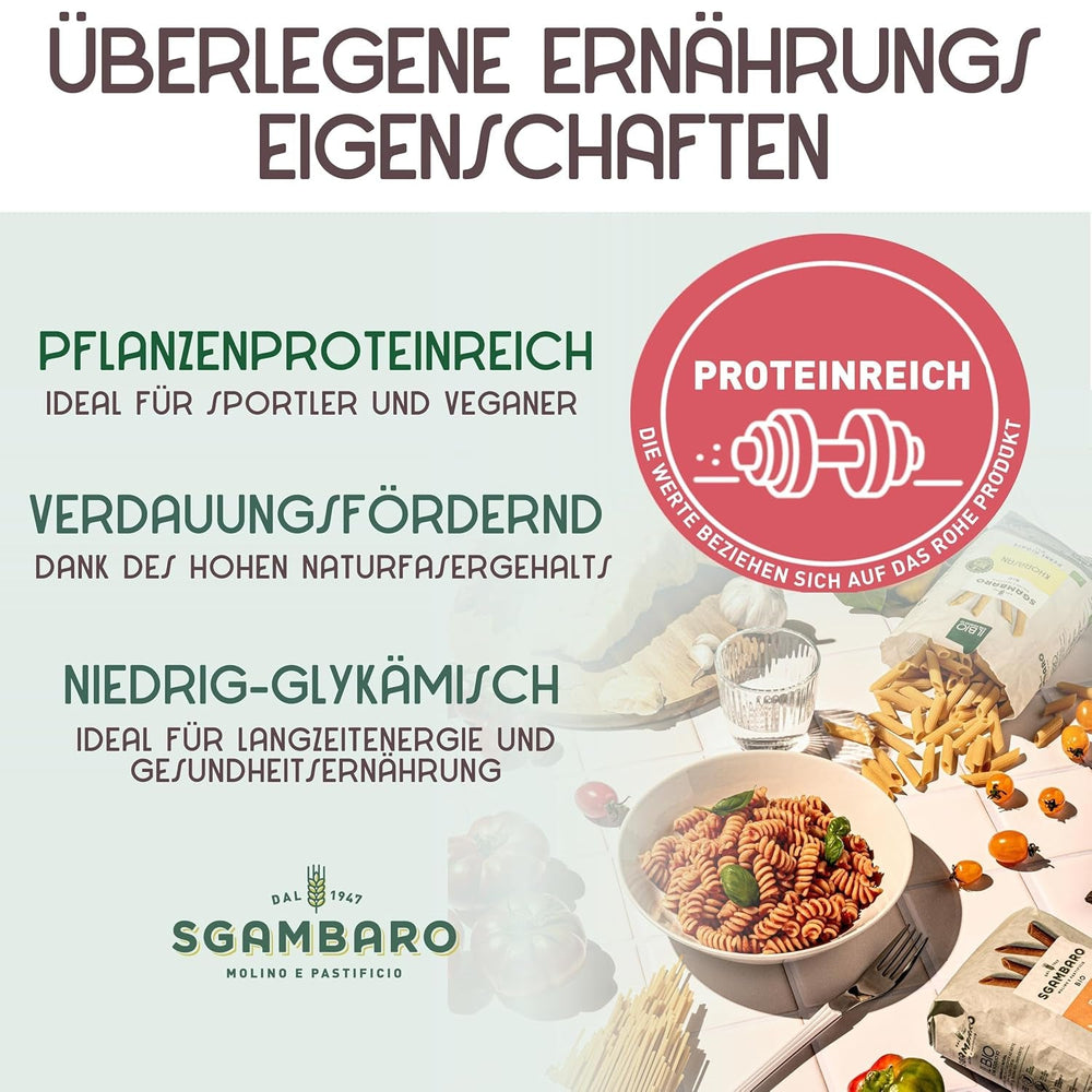 Paste organice Trivelline N.47 - 500g cu făină de spelta, făină de linte și făină de quinoa – Bogate în proteine, sursă de fibre și proteine