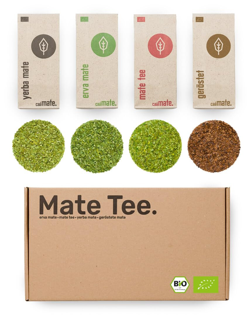Set de degustare ceai Mate ● 4 sortimente de ceai Mate bio ● Câte 100 g Erva Mate + Yerba Mate + Ceai verde Mate + Ceai Mate prăjit