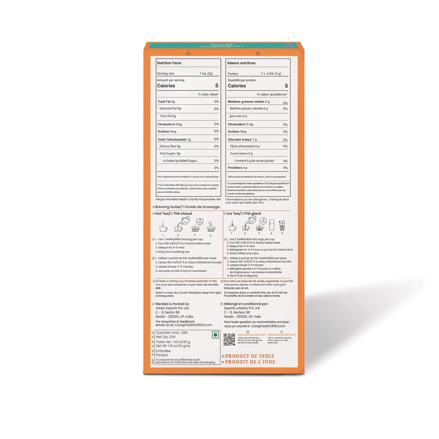 Teanourish Ghimbir Tulsi Ceai verde | 20 pliculețe de ceai piramidale | Darjeeling frunze întregi | Superalimente indiene Ghimbir, Tulsi &amp; Lemn dulce | Ameliorează stresul și favorizează digestia
