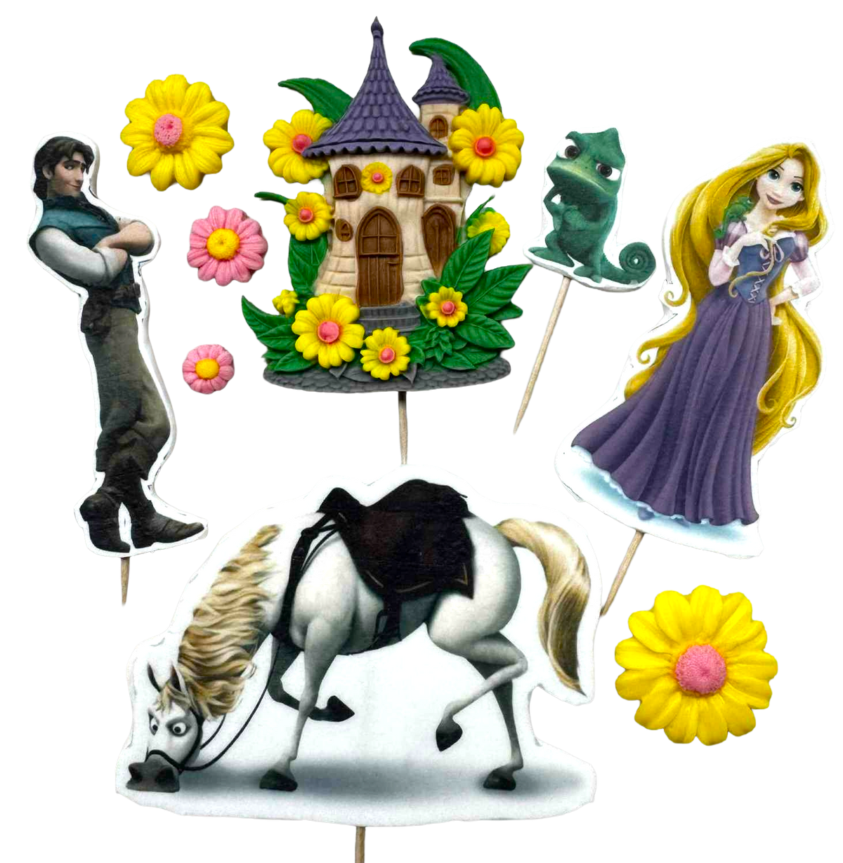 Rapunzel – Set de 9 figuritas comestibles de pasta de azúcar (1–10 cm) para tartas