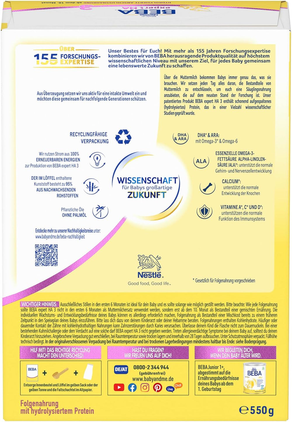 BEBA expert HA 3 Fórmula de continuación hidrolizada, a partir de 10 meses, 1 paquete (1 x 550 g)