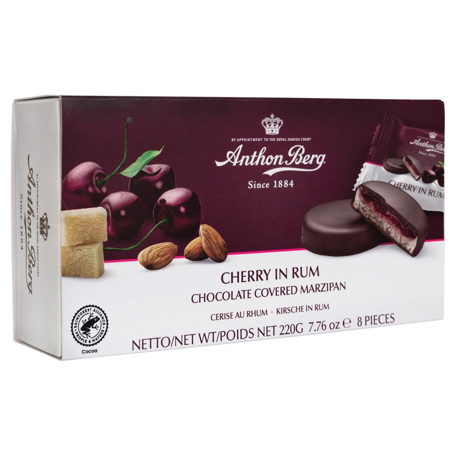 Ciruela de Madeira – 220 g – Especialidad de mazapán con fruta y alcohol – 8 monedas de chocolate negro con gelatina de ciruela y vino de Madeira – Idea de regalo