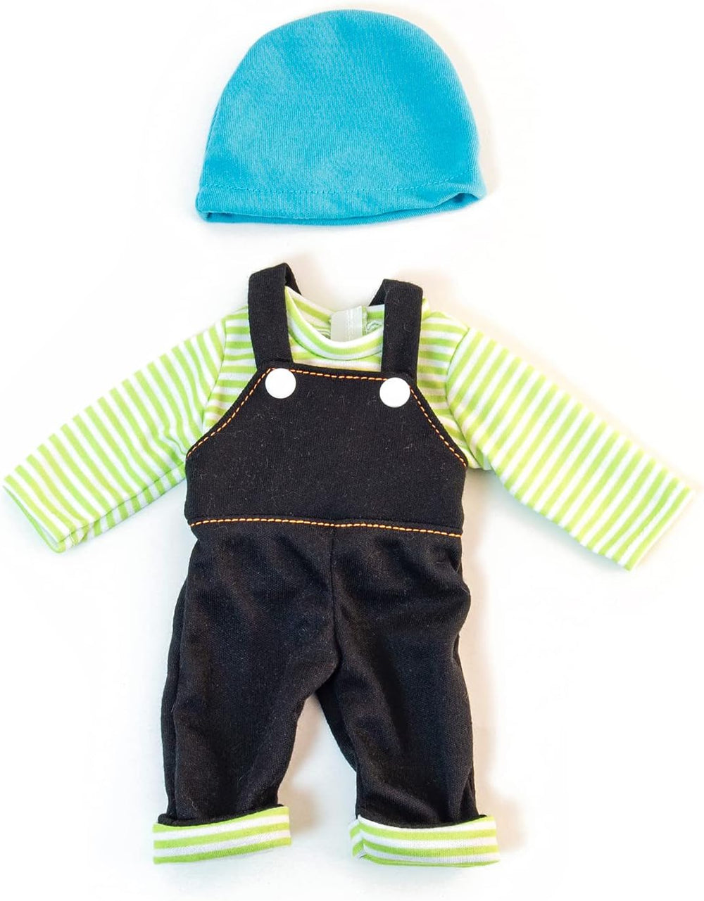 Miniland Set Puppenkleidung 32cm, camiseta girgeltes mit Latzhose und Mütze, Übergangszeit