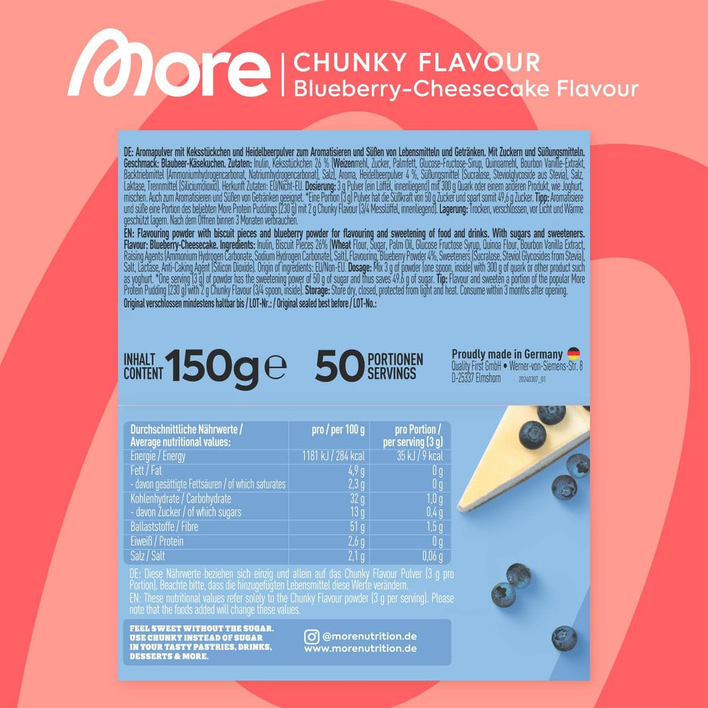 MORE Chunky Flavour, Blueberry Cheesecake, Pudră aromatizantă pentru îndulcire cu inulină și lactază, 150 grame Indulcitori Naty Shop