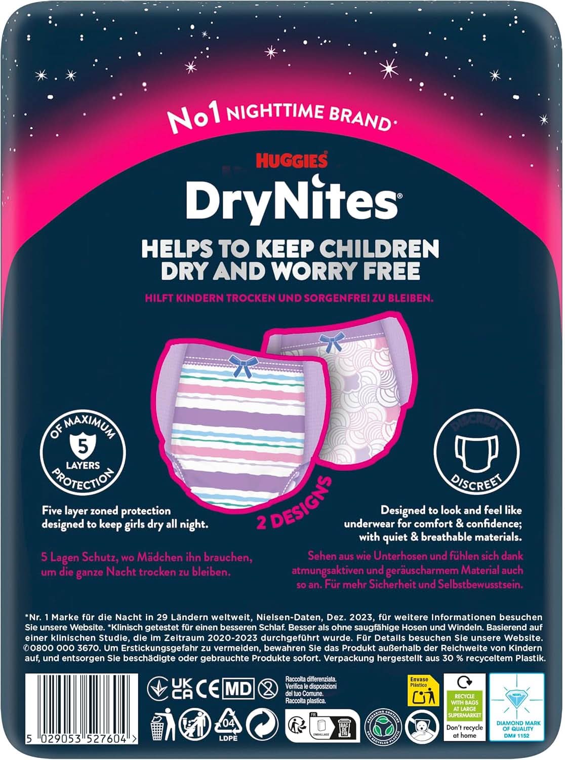 Scutece de noapte Huggies Drynites, Pentru fete 8-13 ani (30-48 kg), Foarte absorbante , 9 buc Mama si Copilul Naty Shop
