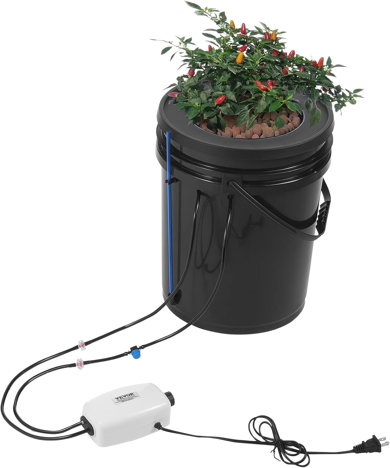 VEVOR DWC Sistema de cultivo hidropónico Kit de maceta de goteo Sistemas de cultivo hidropónicos Cultivo en aguas profundas 4 cubos de 20 litros con bomba de aire Piedras de aire e indicador de nivel de agua para vegetales de hojas verdes