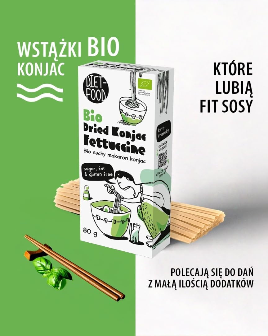 Fettuccine Konjac Shirataki Bio 80g - Bajo en calorías y carbohidratos, sin gluten, bajo en carbohidratos, apto para dietas cetogénicas, con harina de tapioca