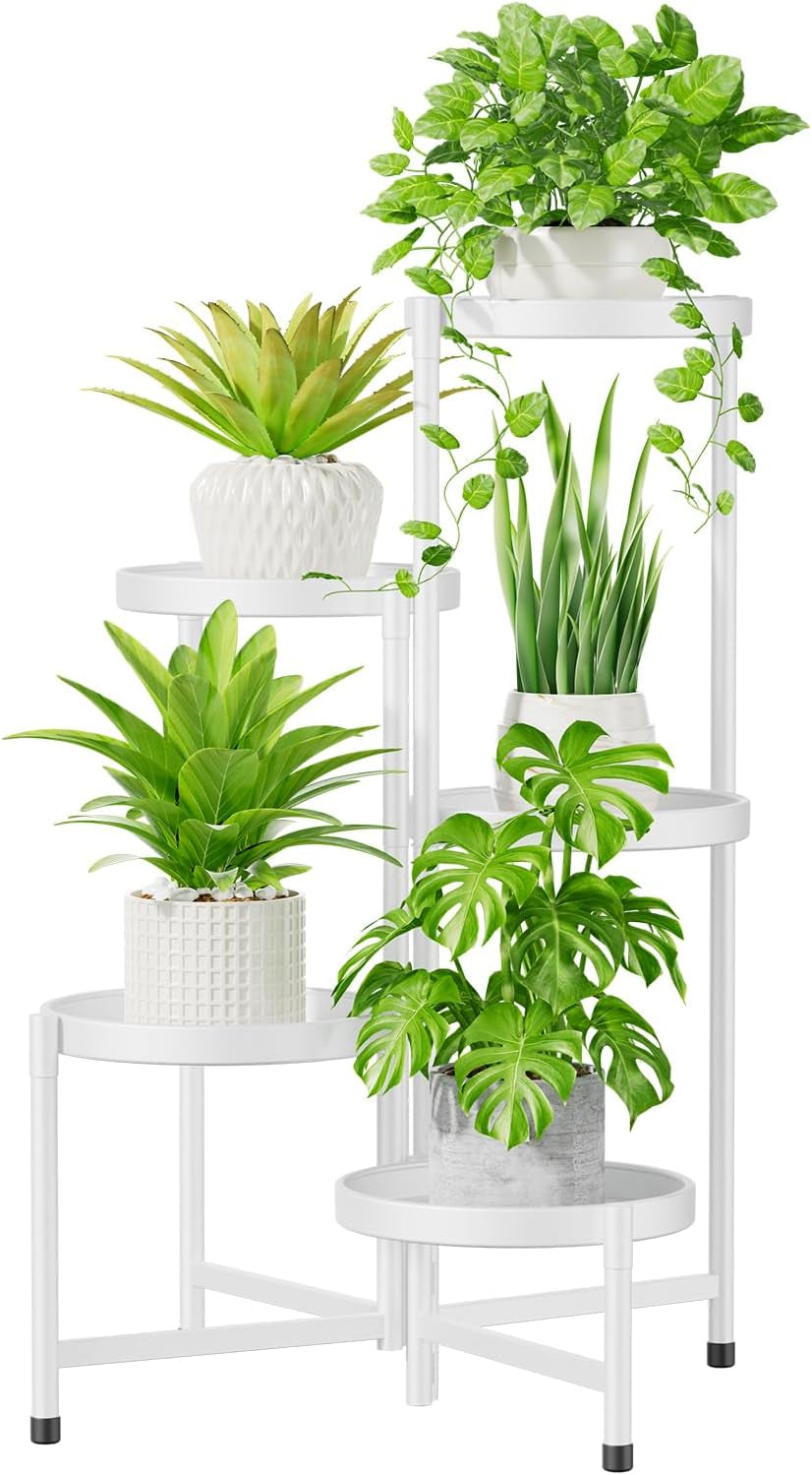 Idavosic.Ly Pflanzenständer Metall Groß Mit 5 Etagen, Blumenständer Pflanzenregal Blumenregal Indoor Outdoor, Faltbar Blumentreppen Innen Plant Stand Shelf Für Garten Balkon Wohnzimmer (Rund, Schwarz)