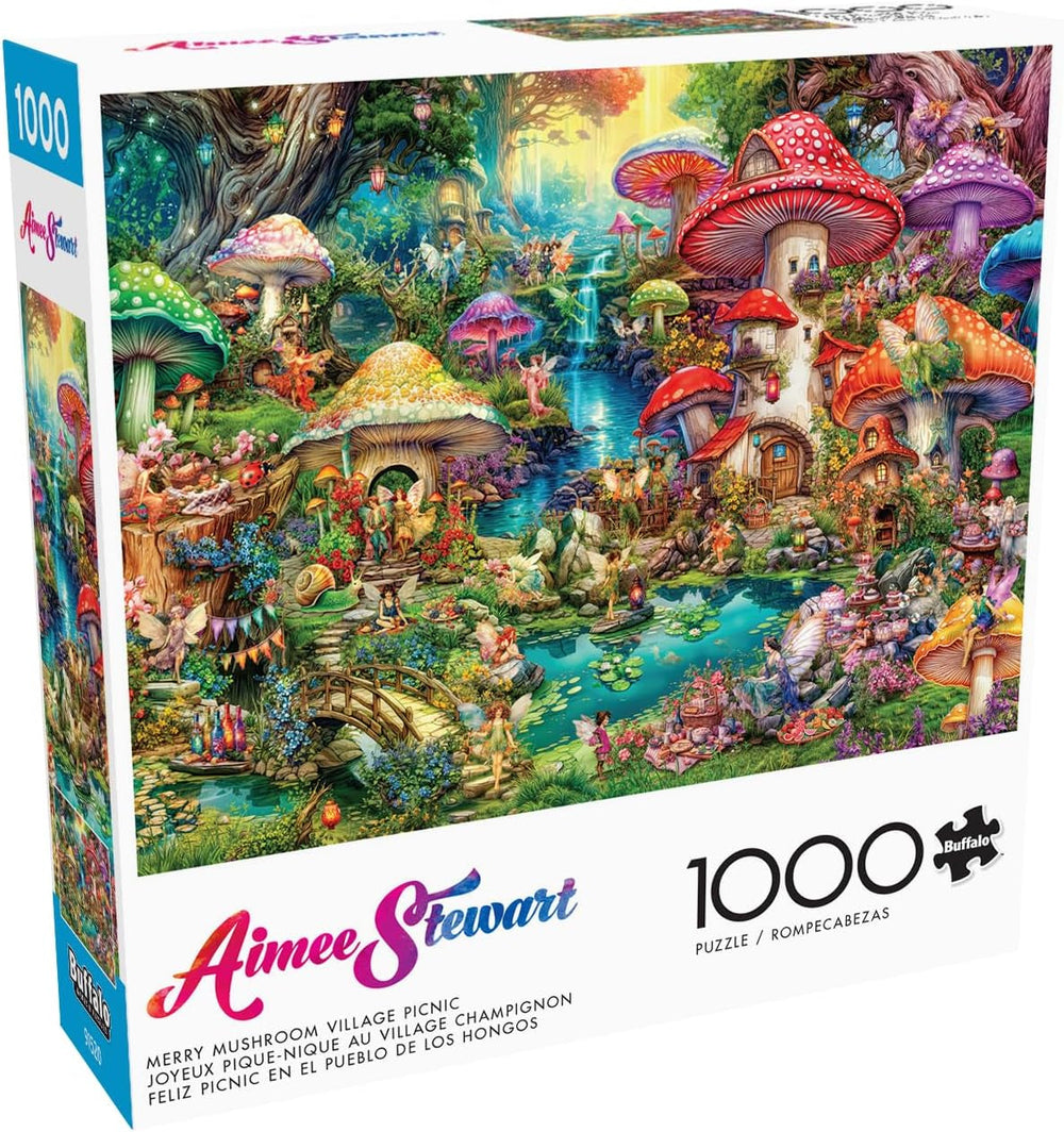 Buffalo Games - Aimee Stewart - Picnic en Merry Mushroom Village - Puzzle de 1000 piezas para adultos, rompecabezas desafiante, perfecto para noches de juegos - Tamaño listo para usar 26,75 x 19,75 cm Puzzle Naty Shop