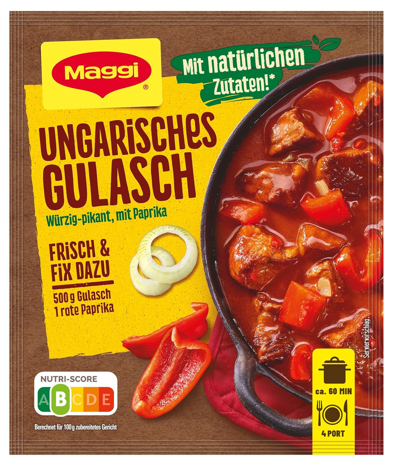 MAGGI Fix para gulash húngaro, Würzmischung, mit natürliche Ingredient*, para 4 porciones, 1er paquete (1 x 56g Packung)