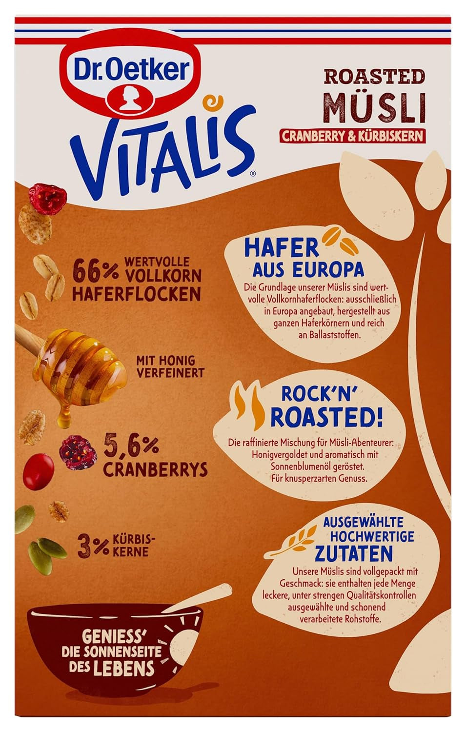 Dr. Oetker Vitalis Muesli tostado con arándanos y semillas de calabaza: Muesli tostado con arándanos secos, paquete de 8 (8 x 501 g)