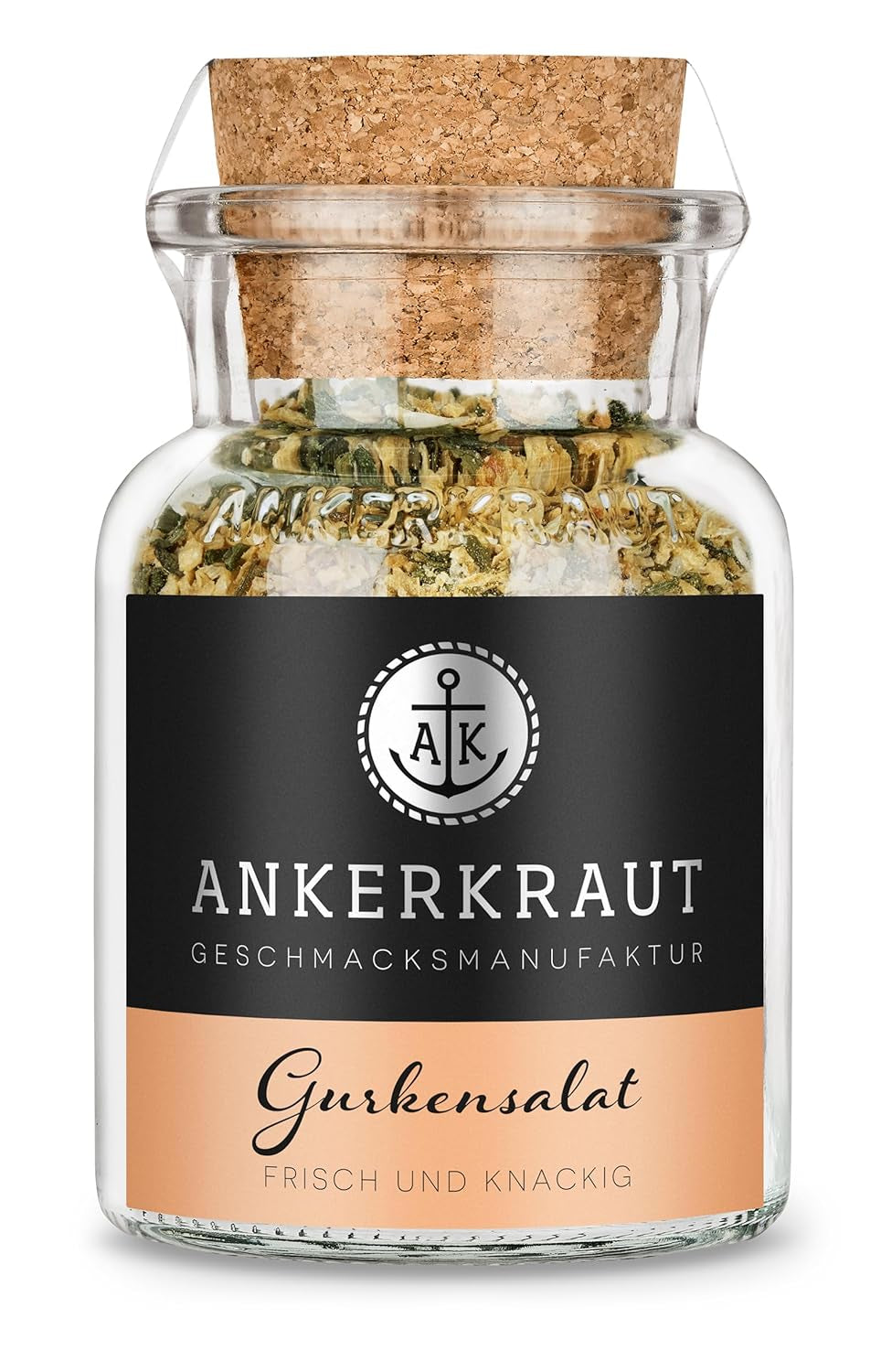 Ankerkraut Gurkensalat, 60 g en vaso de corcho, Würze Gherken-Salat Ganz Einfach, Zuckerfrei und Ohne Gesmackverstärker, Mischung würzender Ingredient für Salat